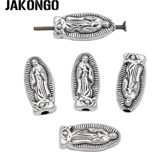 JAKONGO Blessed Virgin Mary Spacer Beads Antique Silver Plated Loose Beads Jewelry Making Bracelet Accessories DIY 20pcs/lot