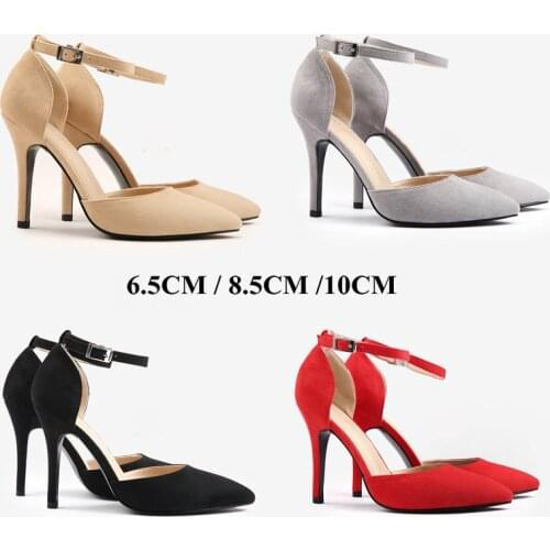 Black/ Red/Gray/Apricot Gladiator Women Pumps Flock Pointed Toe High Heels Sexy Lady Shoes Thin Heels Chaussure Femme Autumn