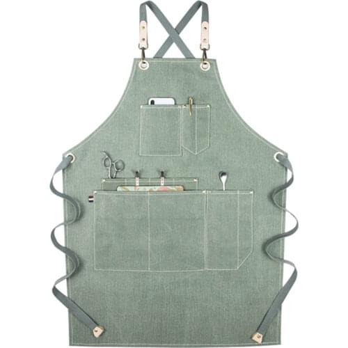 Denim Apron Korean Home Furnishing Daily Barber Florist Barista Milk Tea Shop Canvas Waist Overalls
