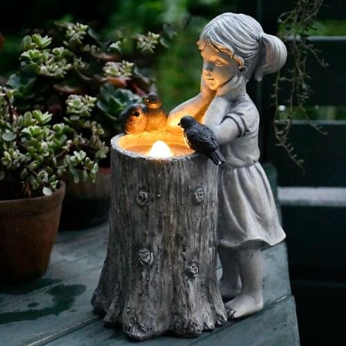 Resin Angel Figure Sculpture Ornaments Home Outdoor Garden Flower Fairy Girl Solar Decor Villa Courtyard Micro Landscape Crafts