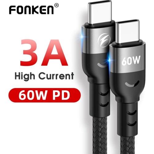 FONKEN 60w USB C To USB C Cable PD Charger Fast Charging Type C Cable for Laptop Nylon woven Proprietary High Power Usbc Wire
