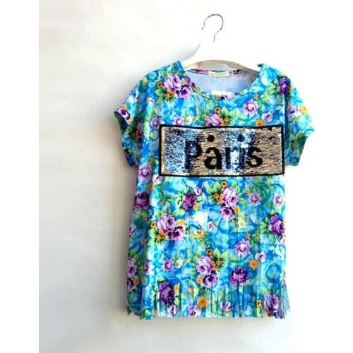 4 5 6 8 10 12 years girl tshirt kids tshirt girls sequins tops childrens letters beads T-shirt