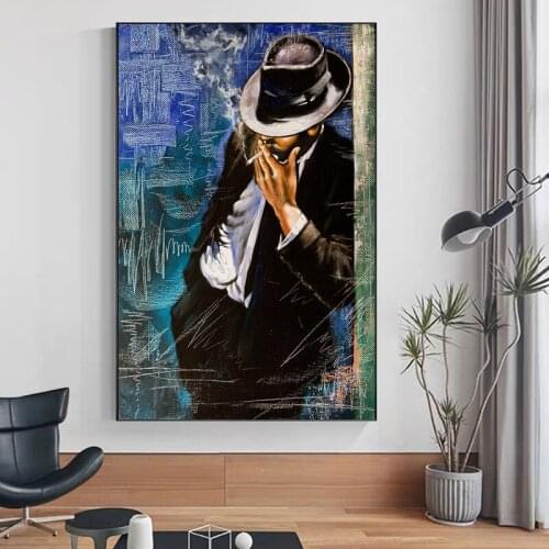 Canvas Painting Oil Man in Smoking Canvas Figure Wall Art Posters and Prints for Living Room Bedroom Home Decor No Frame