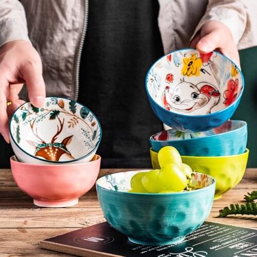 Ceramic Bowls Noodle Soup Salad Bowl Childrens Household Tableware Cute Vajilla посуда лапша быстрого питания Vaisselle Cuisine