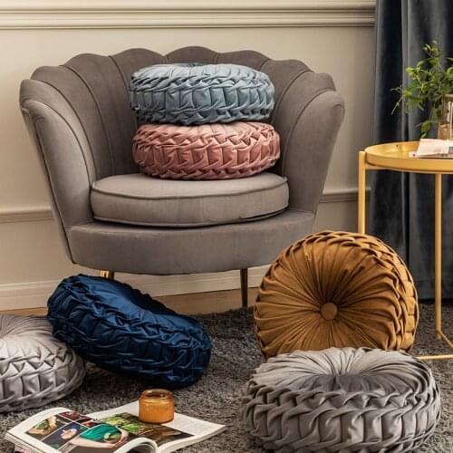 Round Cushion Soft Velvet Pillow Pink Blue Solid Color Floor Pat 40x40cm Handcraft Home Decoration Sofa Chair Car Decor