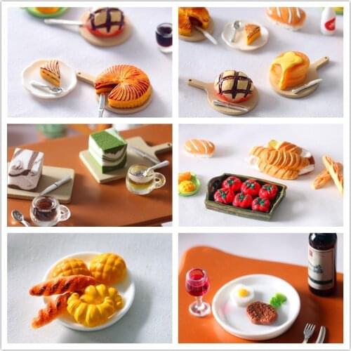 Dollhouse Mini Food Play with Tray Mousse Cake Set OB11 Model Shot Prop Set for Kitchen Restaurant Food Toys