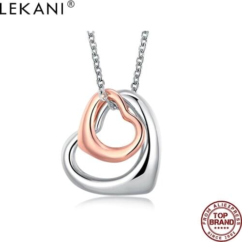 LEKANI Pendant Necklaces For Women Sweet Hollow Heart To Heart Color Separation Romance Wedding Girl Necklace Fashion Jewelry