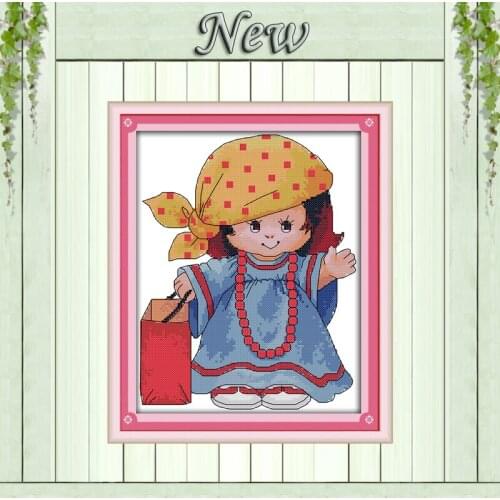 Little girl with headscarves diy painting Counted printed on fabric DMC 14CT 11CT DMC Embroidery Set Cross Stitch Needlework kit