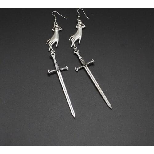 Fashion Classic Tarot Earrings Long Sword and Hand Earrings Gothic Medieval Witch Mysterious Jewelry Gifts for Women