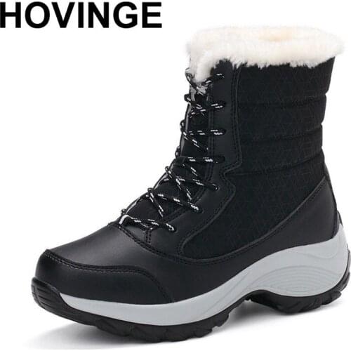 HOVINGE Sungtin Fashion Women Winter Boots Warm Fur Snow Boots Woman Casual Shoes Ladies Lace-Up Ankle Platform Boots