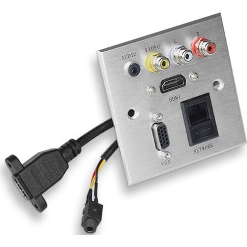 Wall Desktop Multimedia Audio Power Socket HDMI+VGA+NETWORK+AUDIO+FL+FR Ports Signal Transmission Aluminium Alloy Panel Socket