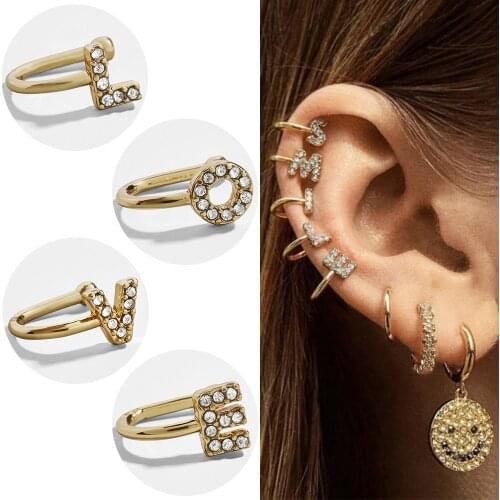 NO Piercing Crystal Rhinestone Ear Cuff Earrings For Women Wrap 26 Initials Letter Earrings Girl Trendy Earrings Jewelry Bijoux