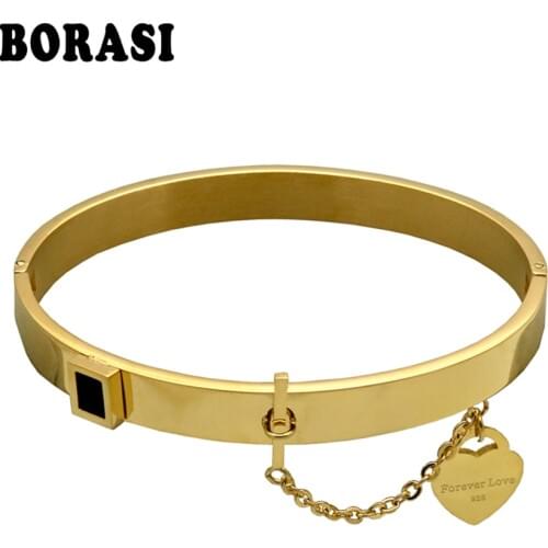 New Fashion Brand Woman Party Jewelry Lover Heart Pendant Bracelets & Bangles Gold Color Stainless Steel Chain & Link Bracelets