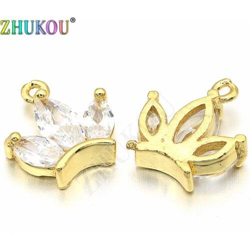 11*12mm Brass Cubic Zirconia Crown Charms Pendants DIY Necklace Pendant Jewelry Accessory Findings, Hole: 1mm, Model: VD268