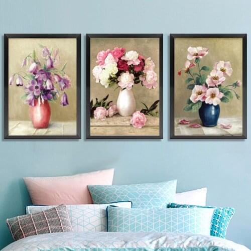 Full stitch Nordic Vase With Roses Cross stitch kits 11CT Printed Canvas Embroidery DIY Handmade Needlework Wall Home Decor