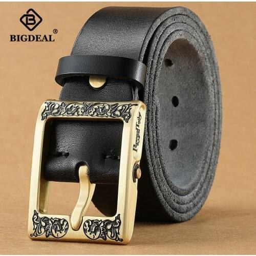 Belts For Men Cowboy Genuine Leather Vintage Heavy Solid Brass Pin Buckle Mens Belts Gift Cowskin Genuine Belt Men Accessories