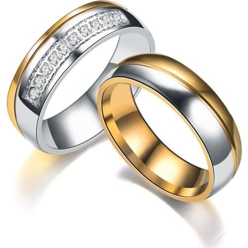 Maxmoon Romantic Wedding Rings For Lover Gold-Color Stainless Steel Couple Rings For Engagement Party Jewelry Wedding Bands