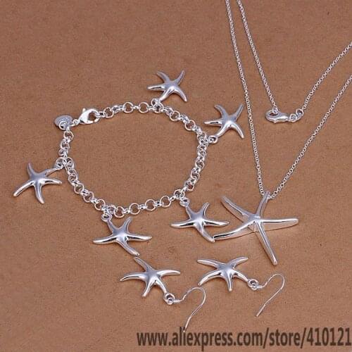 S124 Hot Sale Silver Color Fine Jewelry Sets,Wholesale Fashion Jewelry Elegant Charms Fashion Set Middle Seastar Three-Piece
