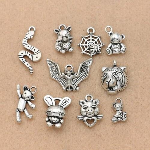 Mix Tibetan Silver Plated Tiger Rabbit Bear Bee Charm Fashion Pendants Jewelry Diy Jewelry Findings Accessories
