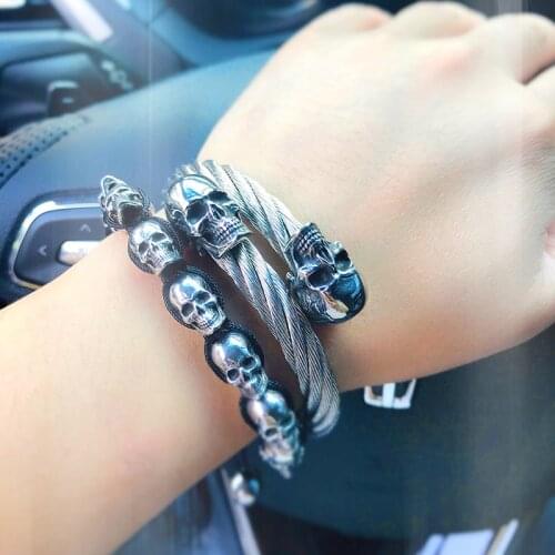 Steel soldier punk cool skull bracelet fashion adjustable bangle unique fashion personality jewelry as gift