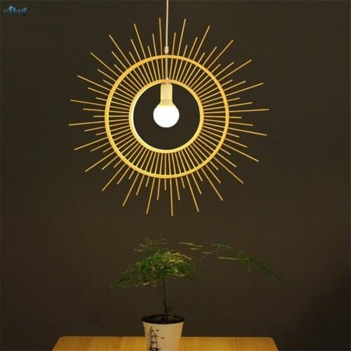 Industrial Retro Sun Shaped Handmade Pendant Lights Restaurant Craft Bamboo Hanging Lamps Pastoral Dining Bar Droplight Fixtures