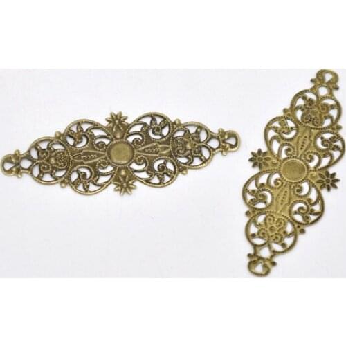 Free shipping-50Pcs Bronze Tone Filigree Flower Wraps Connectors Metal Crafts Gift Decoration DIY Findings 6.1x2.4cm J0528