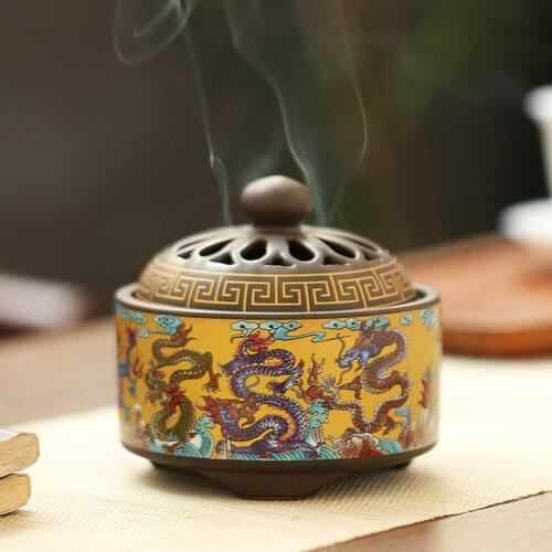Tibet | Folk | Antique | Vintage | Enamel Decoration Incense burner burning Incense holder Mosquito coil utensil Temple Dragon s