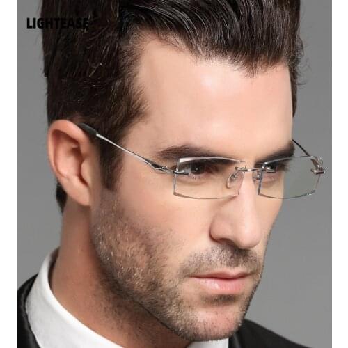 Titanium Anti Blue Light Computer Glasses For Men Business Eyeglasses Diamond Cutting Rimless Glasses Frames For Myopia Lens