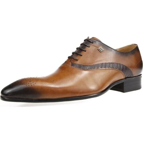 Trending Shoes Men British Style Wedding Shoes Lace Up Genuine Leather Sapato Dress Office Mens Shoes Lace-up Adult Oxfords