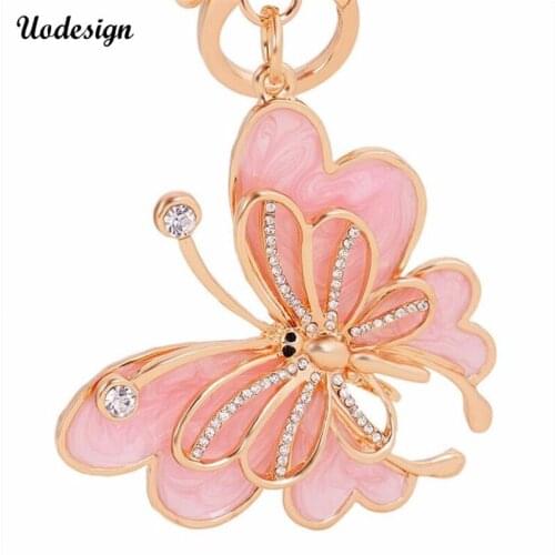 Uodesign butterfly key chain luxury rhinestone insect key ring fashion jewelry for women bag charms accessory man car key holder