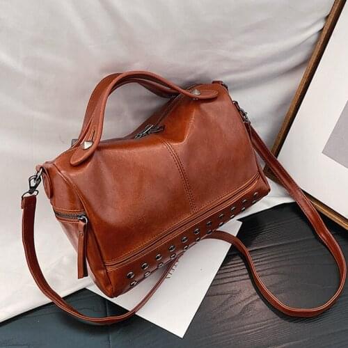 Vintage Rivet Crossbody Bag Women PU Leater Shoulder Bag Luxury Messenger Bag Brand Lady Handbag Large Shopping Purse sac femme