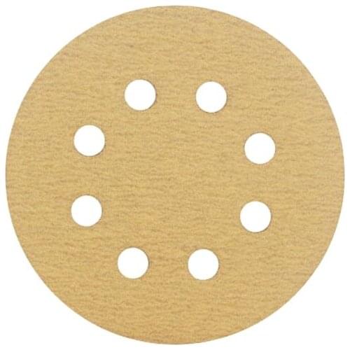 High Quality Gold 5Inch 8 Holes Sanding Paper 100pcs Assorted Grit Round Abrasive Tool Sanding Paper for Polishing Car and Metal