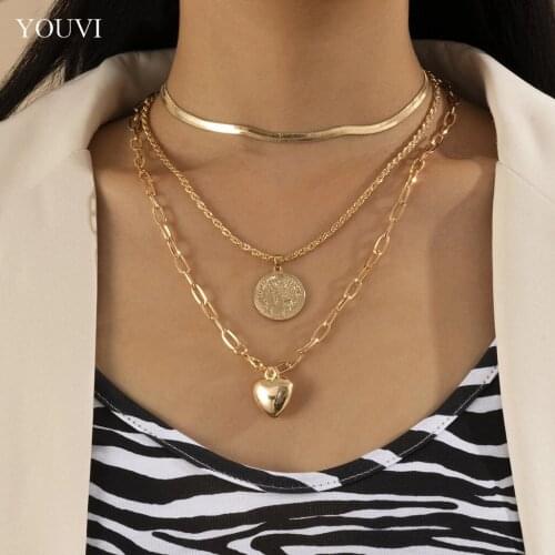YOUVI 3Pcs Chain Necklace for Women Jewelry Choker Snake Chains on Neck Lovers Men Pedant Necklace Set Charms Collar