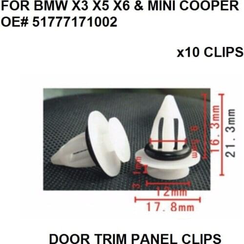 X10 Pieces ARCH SILL CLIPS Fasteners For BMW X3 X5 X6 & MINI COOPER Door Trim Panel Clips oe# 51777171002 New