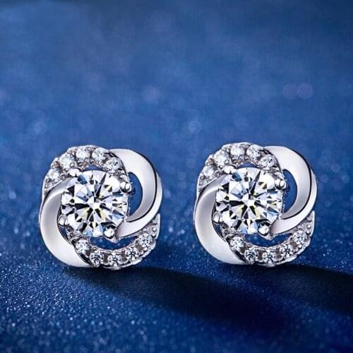 1 Pair Womens Elegant Rotating Lucky Four-Leaf Clover Inlaid AAA Zircon Ear Stud Earrings Fashion Jewelry E0566