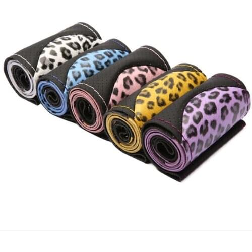 Leopard Print Female Stylish Steering Wheel Cover Set Anti-Slip Car Steering Wheel Cover Fashion Gift for Women