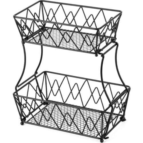 2 Tier Metal Fruit Basket Detachable Kitchen Bread Vegetables Organizer Holder Bathroom Cosmetic Toiletries Storage