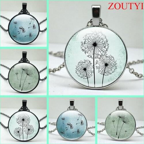 2018 / Retro Vintage Clean Dandelion Series Glass Round Pendant Necklace, Mens & Womens Jewelry Necklace