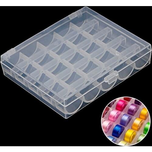 25 Spools Empty Bobbins Sewing Machine Bobbin Case Organizer Storage Box New