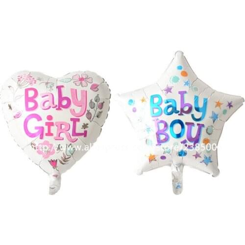25pcs/lot 18 inch heart shaped baby girl and star baby boy baby boys and girls birthday balloon party decorating supplies