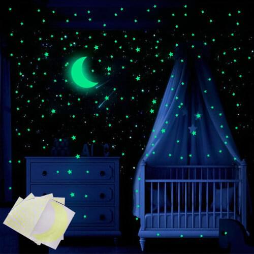 338 Pcs Glowing Stars Moon Stickers PVC Wall Sticker for Bedroom Living Room Home Decoration Stickers Green