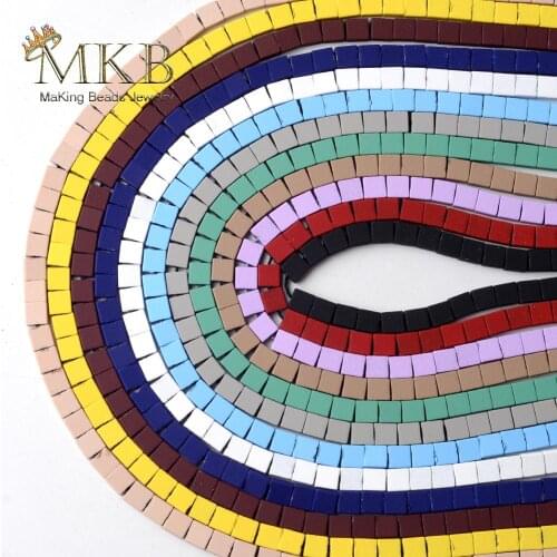 4*4mm 23Colors Hematite Stone Natural Stone Squar Matte Rubber Beads Space Loose Beads For Jewelry Making Diy Bracelet 15"