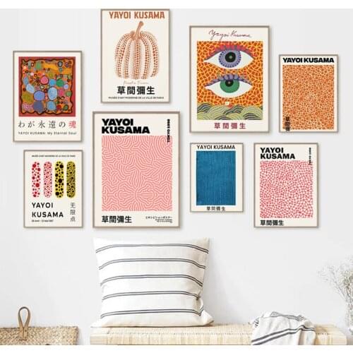 Yayoi Kusama Pumpkin Abstract Nordic Wall Art Canvas Painting Posters And Prints Wall Pictures For Living Surrealism Room Decor
