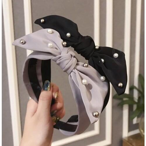 Girls Hair Accessories Pearl Headband Big Bow Knot Hairband Non-slip Teeth Hair Band Turban Hair Accessories