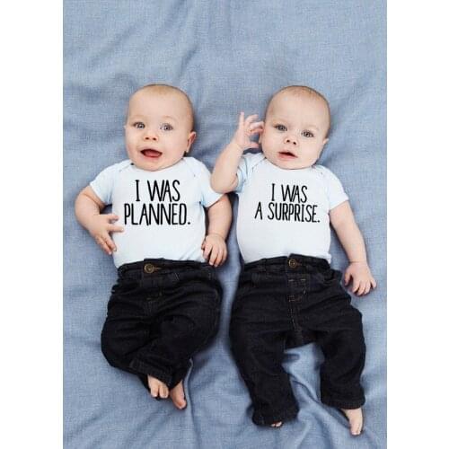 I Was Planned and I Was A Surprise Newborn Infant Baby Boys Girls Bodysuit Cute Baby Twins Short Sleeve Bodysuits Outfits Cloth