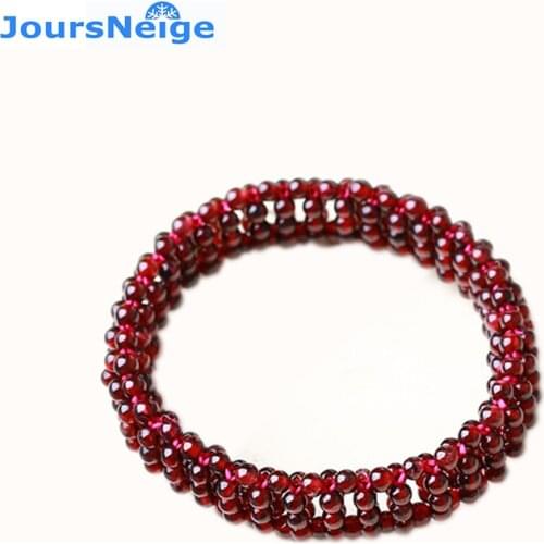 JoursNeige Red wine Natural Garnet Stone Bracelets Hand Waved Beads Crystal Bracelet Lucky for Women Women Girl Gift Jewelry