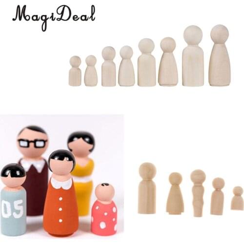 17pcs Natural Unpainted Female Male Wooden Peg Doll Family People Wood Bodies for DIY Arts Crafts Paint Wedding Cake Toppers