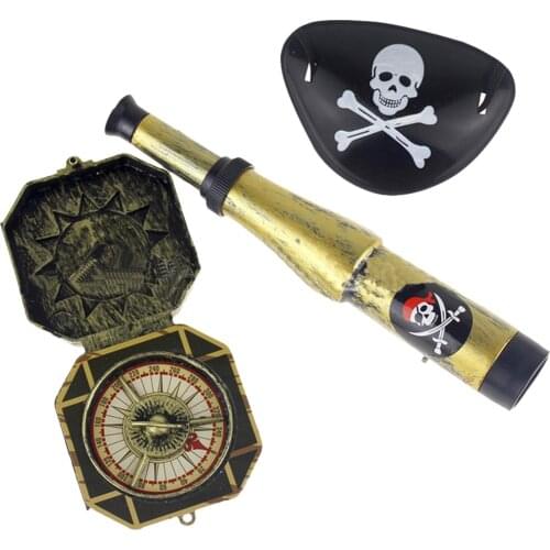 3Pcs Children Kids Pirate Party Toys Supplier Plastic Pirate Patch with Skull Dress Up Prop Compass Mini Telescope Halloween