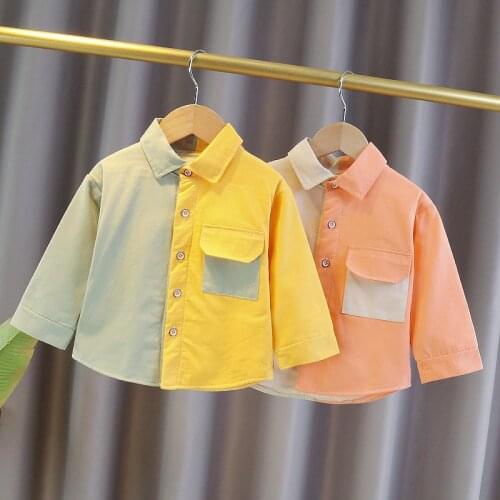 Kids Patchwork Shirts Trendy Hot Sale Children Kid Boys Girls Long Sleeve Add Velvet Pocket Top Shirt Turn Collar Casual Blouses