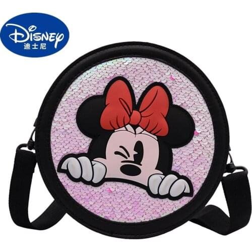 Disney new Mickey female sequined small round bag fashion all-match single shoulder messenger portable coin bag card bag wallet